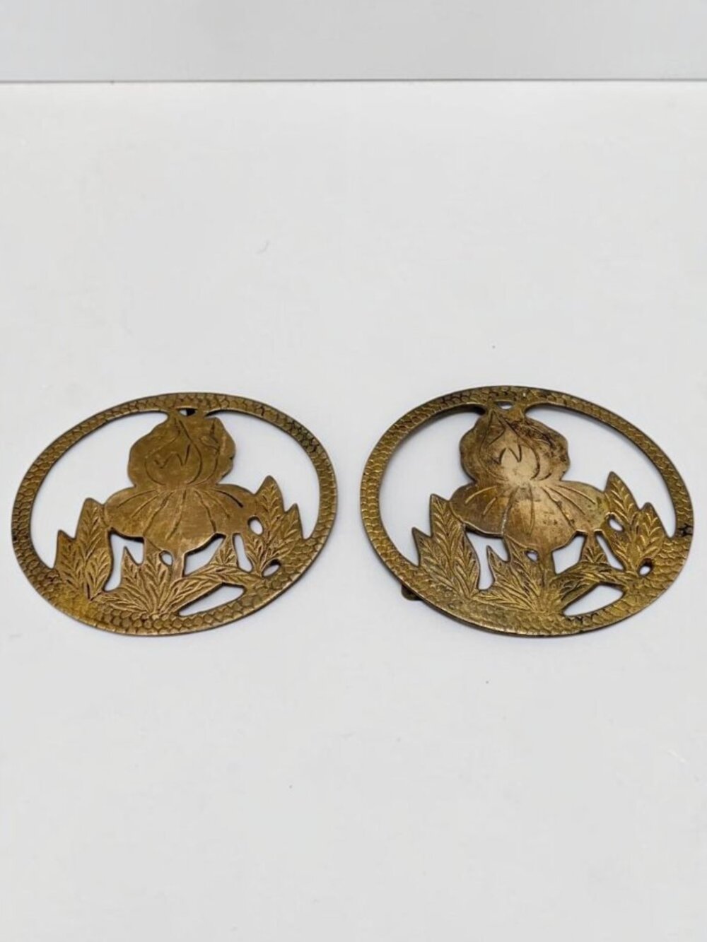 VTG Solid Brass Pomegranate Trivets Set of 2 Made in India Kitchen Decor 5.5 In.